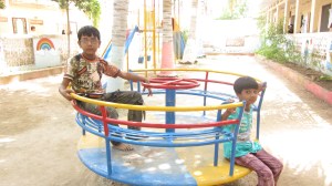 Children play while parents poll